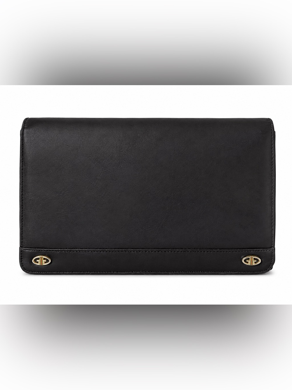 1970s Vintage Gucci Black Leather Clutch Gold Enamel GG Convertible Bag